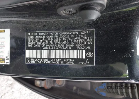 2011 Toyota Corolla Le from USA, damaged, VIN JTDBU4EE3B9143628